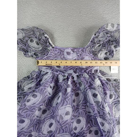 Disney Dress Jack Skellington Girls Medium Purple Kids Puff Sleeve Halloween NWT - Picture 4 of 8